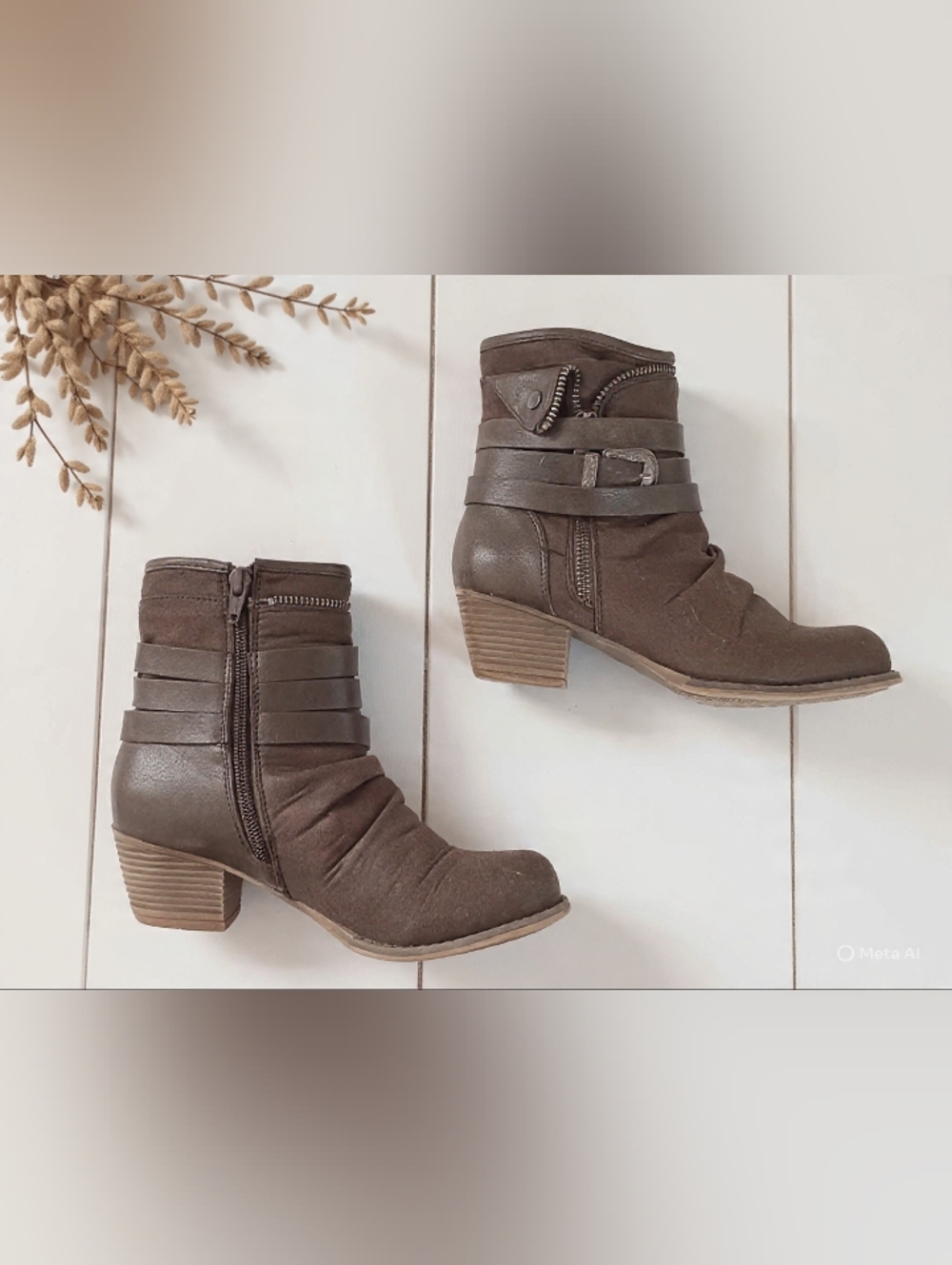 Elegant Brown Leather Ankle Booties Size 5.5
